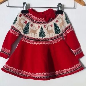 Tahari- Red Holiday Knit Dress with Deer and Tree Pattern- Size 3-6months